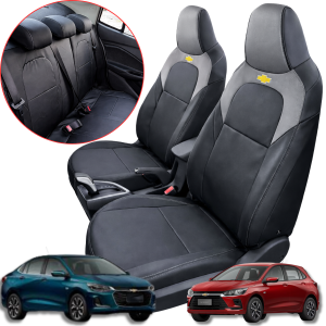 Capa Bancos Couro Carro Novo Onix/ Onix Plus 2020 A 2026 Especifica- Preto Com Cinza